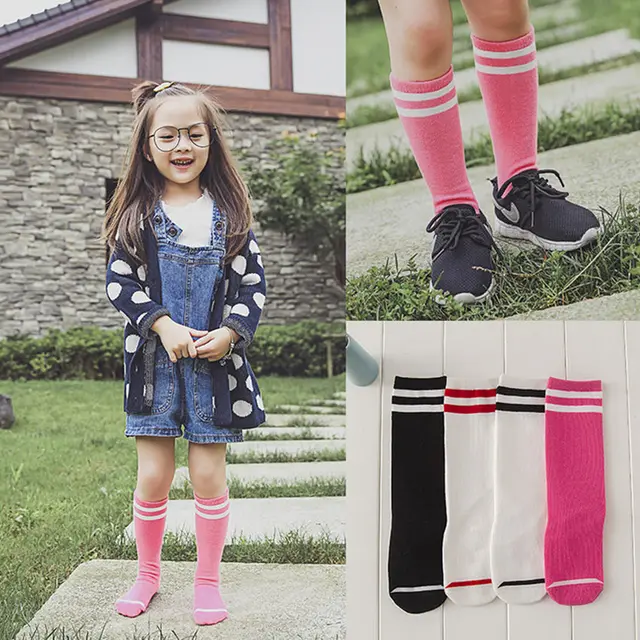 Kids Knee High Socks Girls Boys Striped Socks Cotton Back to School
