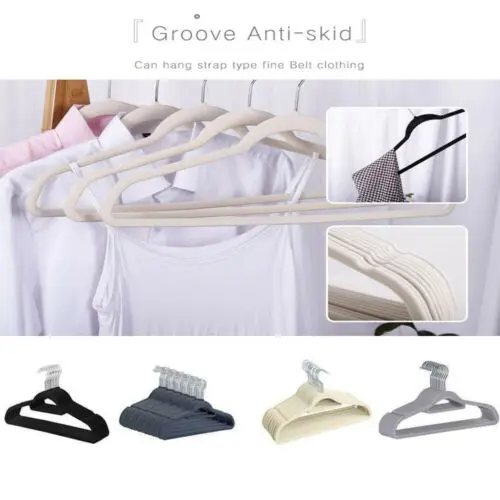 Non-slip Traceless Coat Flocking Velvet Hangers Clothes Rack Cloth Hanger Hook