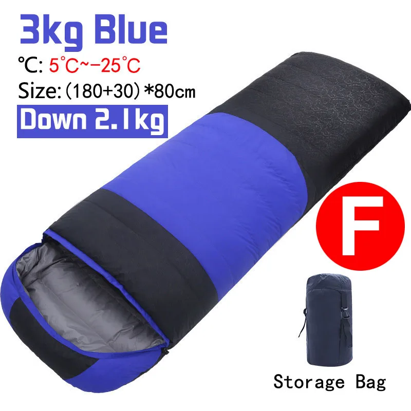 Blue-3KG 2,1 кг-3,5 кг утепленный спальный мешок Открытый Отдых на утином пуху, зимний спальный мешок с комфортом теплый спальный мешок 210*80 см - Цвет: Blue-3KG