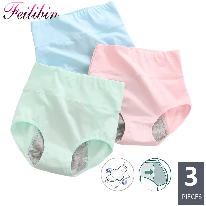 

Feilibin 3Pcs/lot Panties Women Physiological Briefs High Waist Leakproof Menstrual Period Sexy Underwear Healthy Cotton Pants