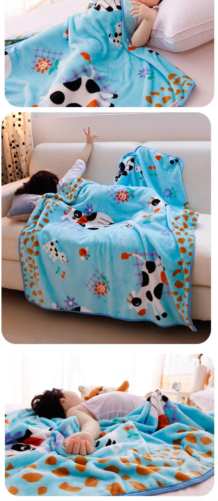Colcha dos Desenhos Padrão de Vaca Capa de Sono Única Camada Coral Velo Bebê Cobertores Recém-nascido Cama Nap Animados Crianças Cobertor 0-6 Anos 4 High Quality Mamãe e Bebê