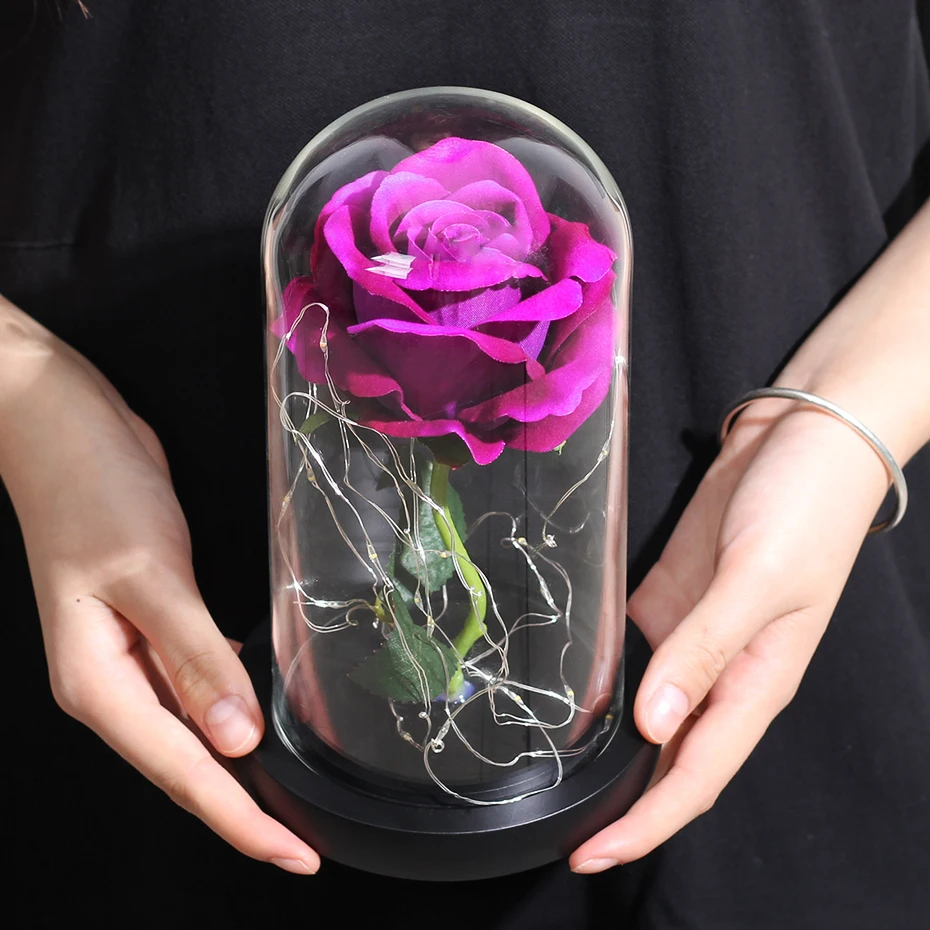 LED Eternal Flower Immortal Flora Light Up Dome Beauty and The Beast Rose In A Flask Valentine's Day Birthday Christmas Day Gift