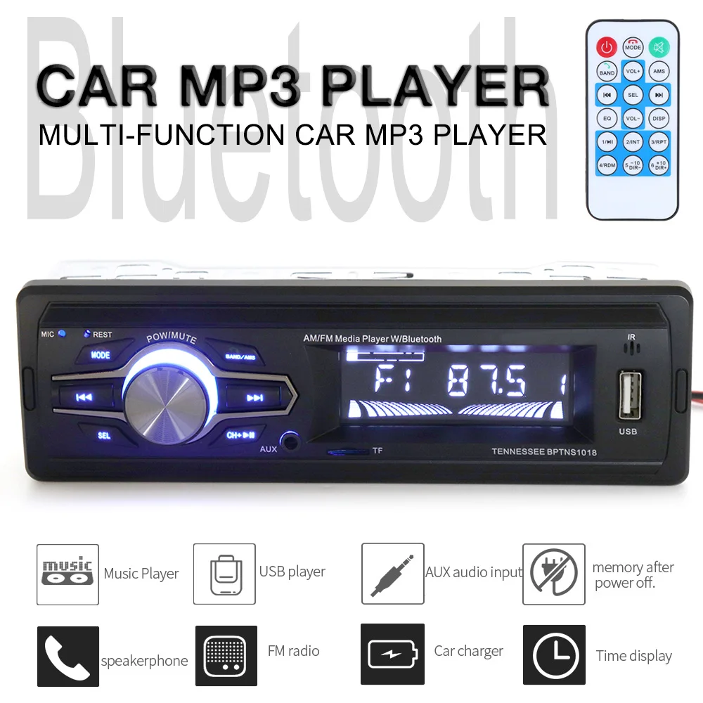 

12V Bluetooth Car Radio MP3 Player Vehicle Stereo Audio In-Dash Aux Input Receiver Support TF FM USB SD with Remote Control