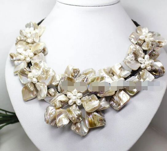 

zj 00068 natural white mother of pearl shell flower handmade pendant necklace 18" jewelry