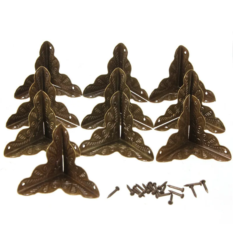 

10pcs Antique Jewelry Box Corner Foot Wooden Case Corner Protector Tone Flower Pattern Carved Metal Crafts Bronze
