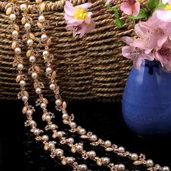 

1YD High Quality Pearls Crystal Dccessories Wedding Dress decoration DIY Clothing Decoration Sewing Applique Adornment