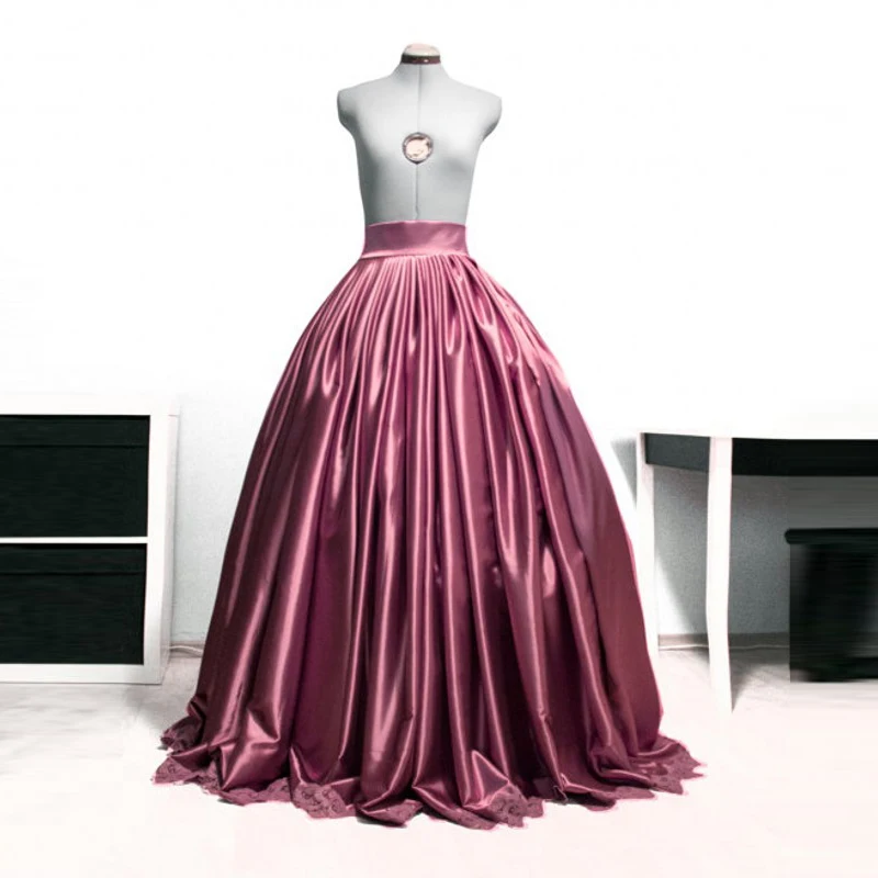 Fashion Skirt Ball Gown Long Skirts Woman Pleats Floor Length Real