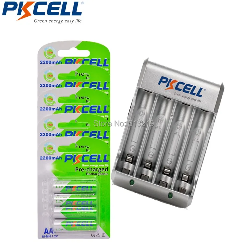 

20 x PKCELL Pre-charged aa Rechargeable Battery 4slot EU/US Plug Charger For 2 or 4pcs AA/AAA NIMH/NICD Rechargeable Batteries