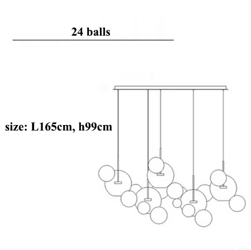 Современные стеклянные Пузырьковые светодиодные люстры, освещение для столовой, медная металлическая светодиодная люстра, лампа для гостиной, подвесные светильники - Цвет абажура: 24 balls rectangle