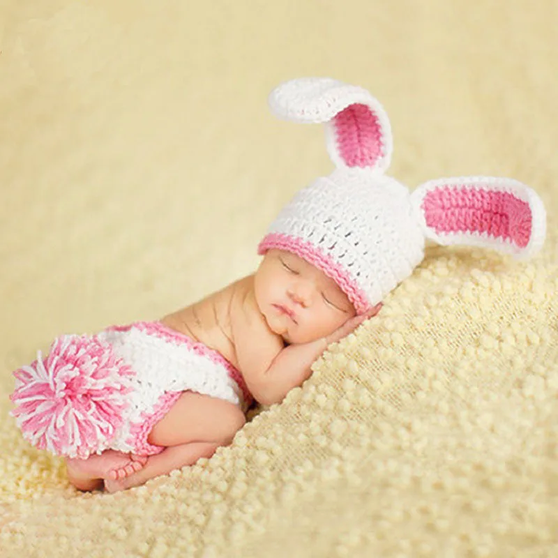 Baby Girl Boy Crochet Knit Rabbit Costume Photo Photography Prop Hats Outfits 