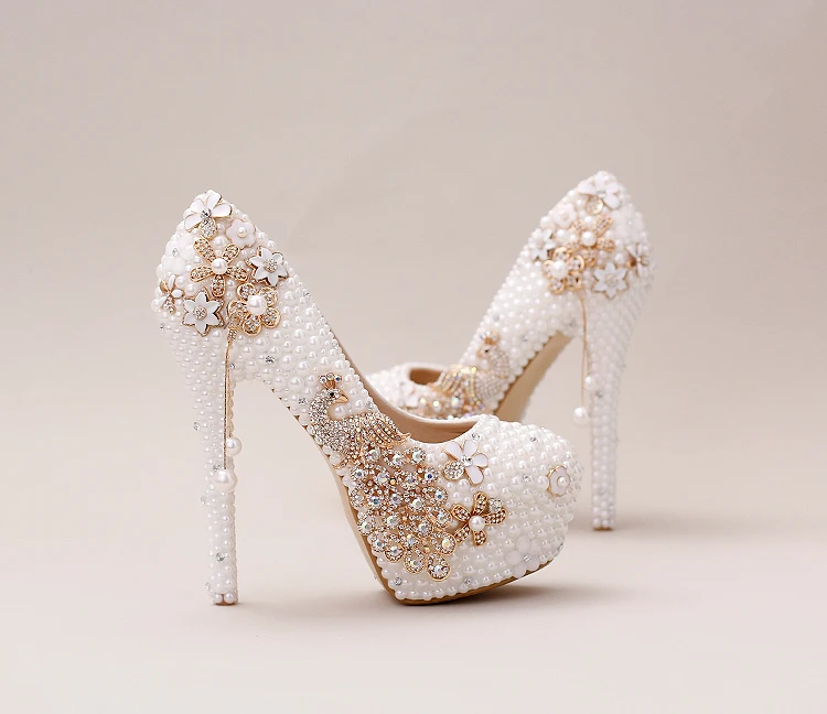 Женские туфли на высоком каблуке с белым жемчугом, свадебные туфли для невесты с Фениксом
