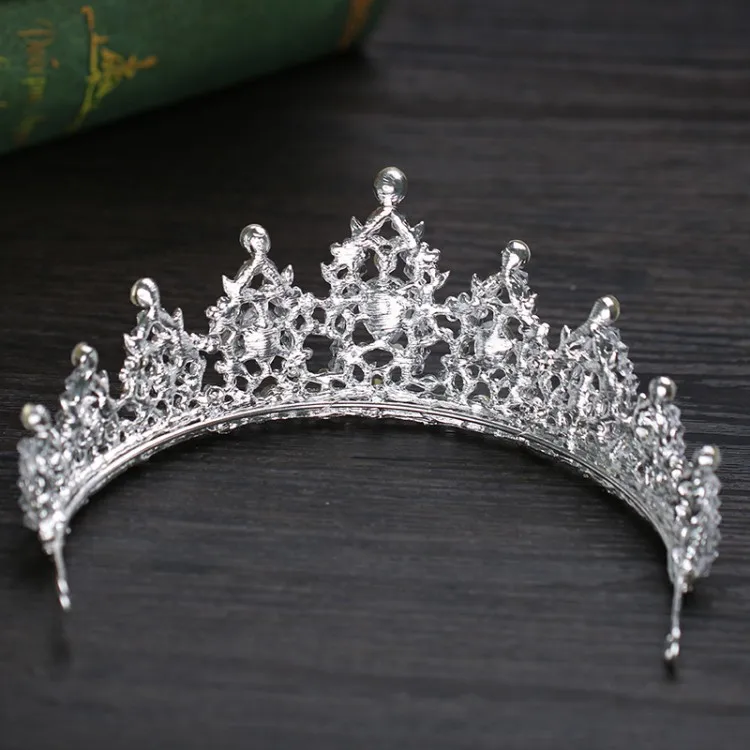 Барокко роскошный ручной работы со стразами свадебная корона-Тиара серебро диадема с кристаллами короны для невесты повязки на голову свадебные аксессуары для волос