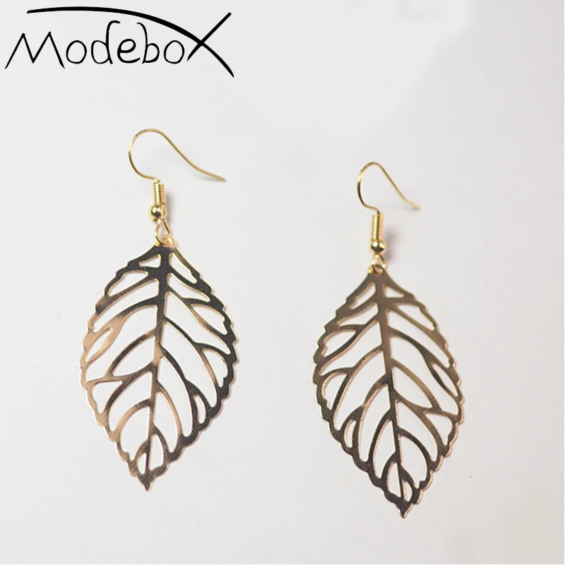 

MODEBOX Simple Leaf Earrings Metal Hollow Out Earrings Dangle Earrings For Gift Friendship Women Girls