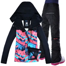 Gsou зимние лыжные костюмы для женщин зимняя куртка ветрозащитный сноуборд лыжная куртка брюки водонепроницаемые костюмы Россия
