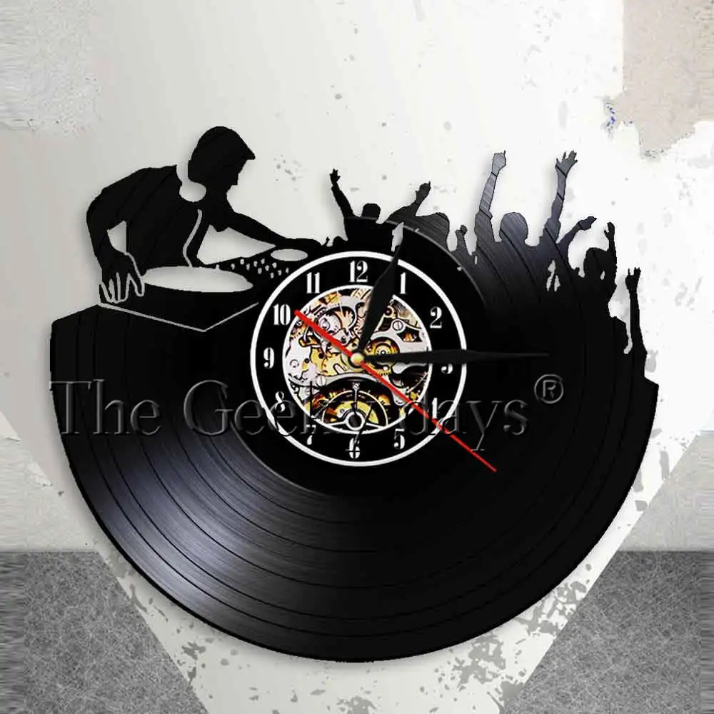 

Night Club Music Festival DJ Booth Stage Turn Tables Night Club Wall Decor Wall Clock Disco Dance Party Vinyl Record Wall Clock