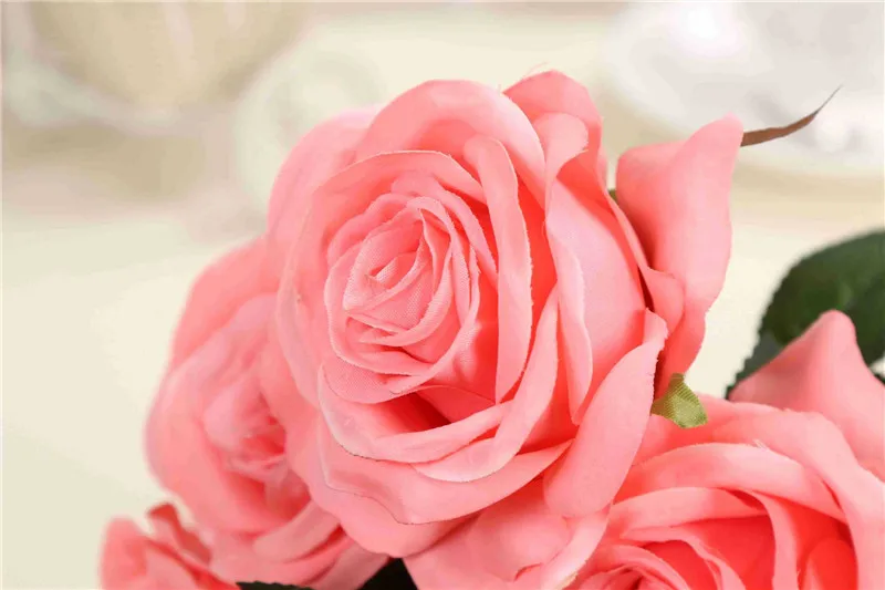 Flone 9 Heads Artificial French Style Rose Flowers Fake Silk Flower Simulation Bouquet Wedding Party Home Decoration Floral Art (11)