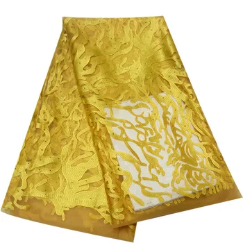 

African Lace Fabric 2018 High Quality Yellow Lace Fabric With Stones Nigerian Tulle Mesh Lace Lace Trimmings For Sewing HJ1161-1