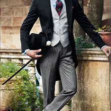 Итальянский стиль, черный фрак, Костюм Джентльмена, 3 предмета, смокинги для жениха, мужские свадебные костюмы для выпускного вечера, костюмы для званого обеда Блейзер masculino