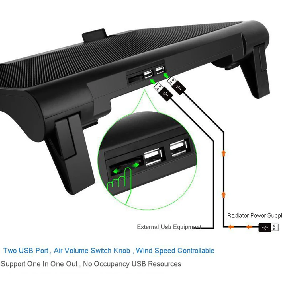 SeenDa Laptop Cooler 2 USB Ports and Five Cooling Fans Laptop Cooling Pad Notebook Stand For 12-17 Inch for Laptop