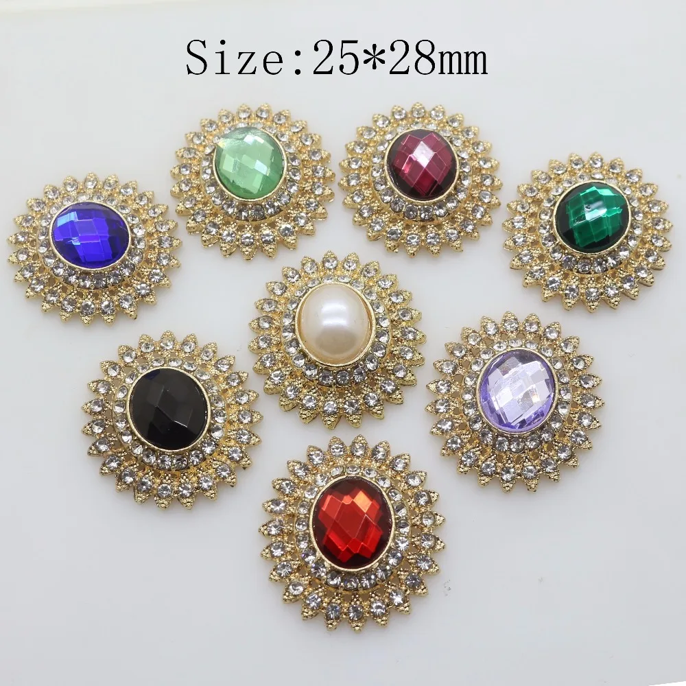 

Fashion 10PC golden oval Openwork Rhinestone clear crystal glass decoration pearl button apply to wedding clothing accessories