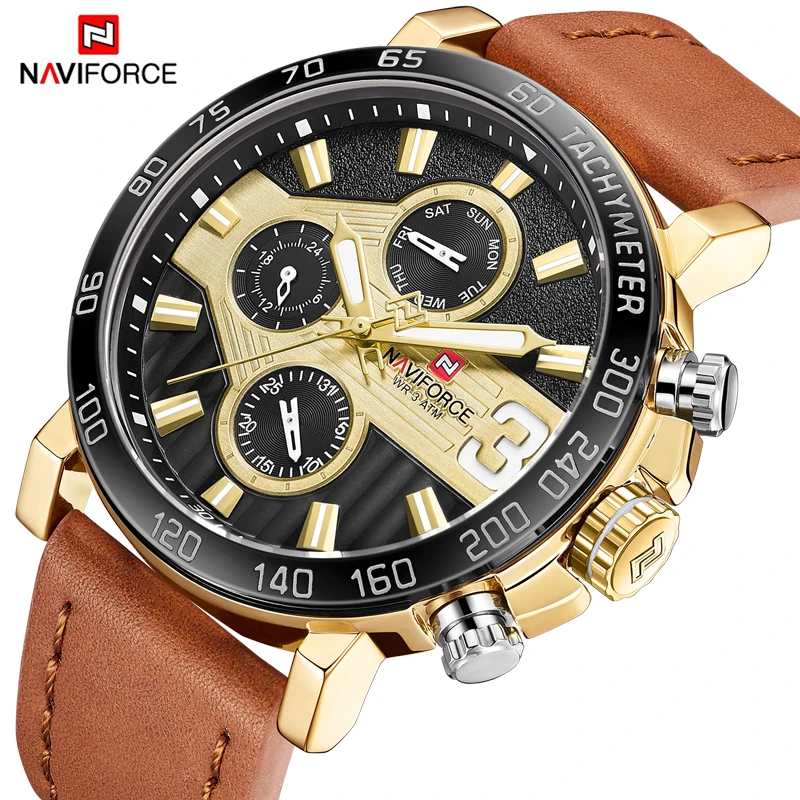 

New Watches Men Luxury Brand NAVIFORCE Men Sport Watches Waterproof Leather Quartz Week Date Clock Men's Watch Relogio Masculino