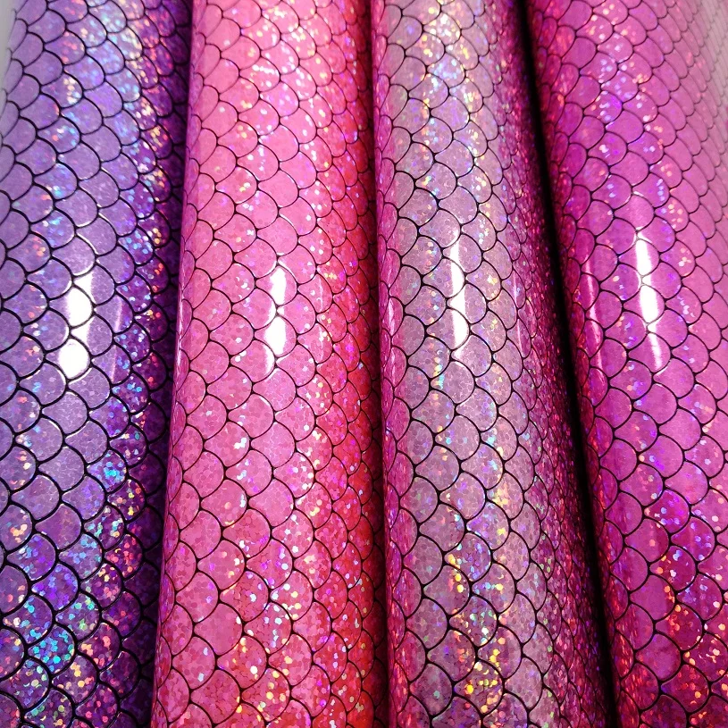 

2PCS 21X29CM Synthetic Leather Mermaid Glitter Leather Iridescent Fabric for DIY accessories sofa handbags and shoes 4S24