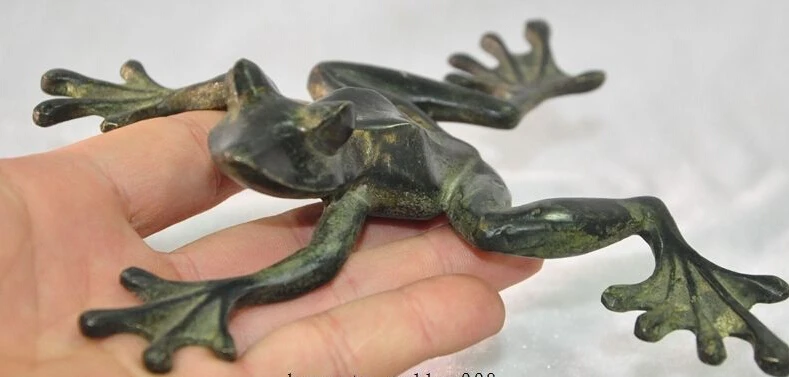 

bi003350 6"Chinese Bronze Feng Shui Evil Lucky Wealth Reptile Jump Hoptoad Frog Statue