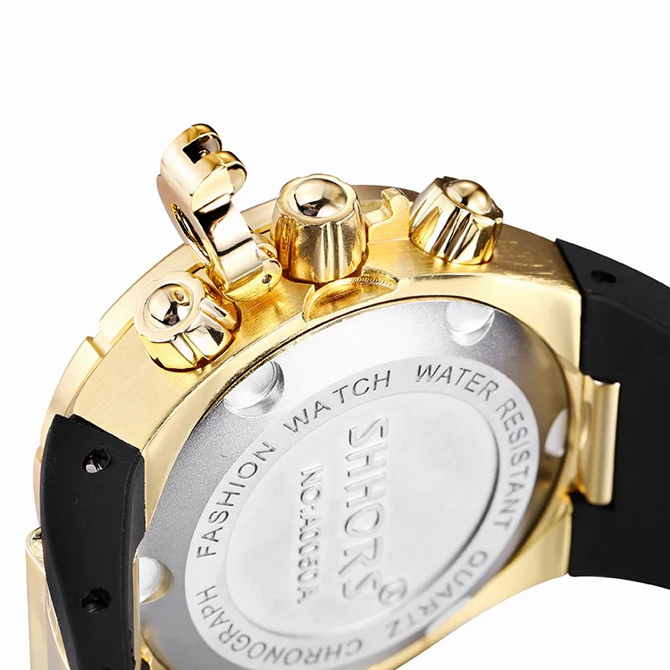 Billig SHHORS Marke Sport Military Watch Große Zifferblatt Armee Uhr Gummiband Luxus Goldene Uhren Männer Gold Männliche Uhr Relogio Masculino