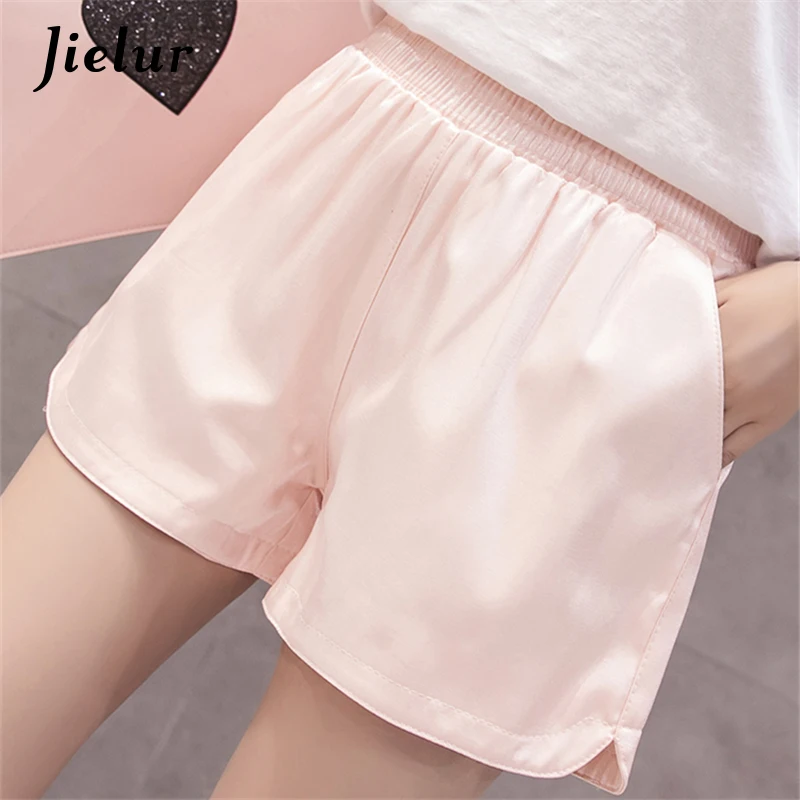 

Jielur Korean Chic Black Shorts for Women Solid Color Elastic Waist Loose Wide Leg Shorts Female Spodenki Damskie M-XXL Dropship