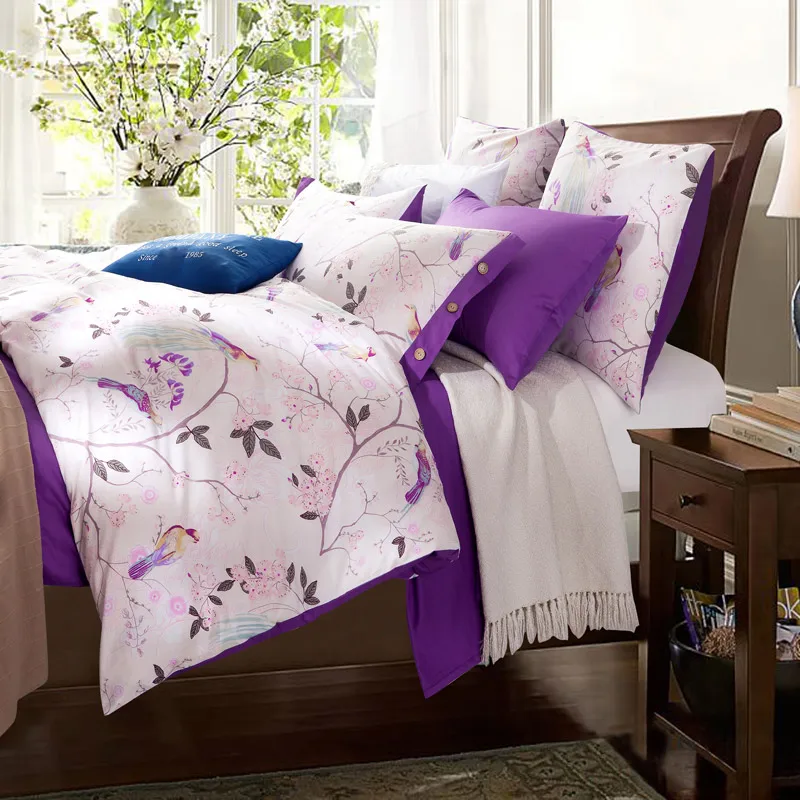 Flower And Bird Pattern Bedding Set 2017 New 4pcs Pastoral Style Cotton Bed Linens Home Duvet