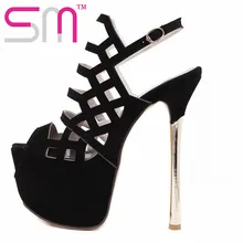 Peep Toe Ankle Strap Party Sandals Women Sandals Super High Heels Thick Platform Shoes Woman New Style Sexy Rome Cutouts 2016