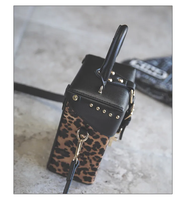 Новая модная женская мини-сумка с заклепками и леопардовым принтом из искусственной кожи, маленькая квадратная сумка через плечо