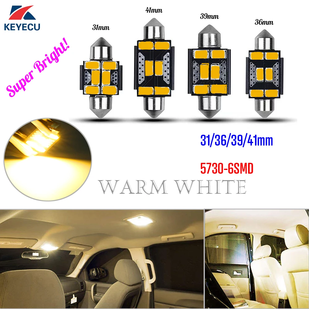 Светодиодные лампы keyecu Festoon 31 41 мм очень яркие теплый белый свет 6SMD 5730 DE3175 DE3022 12