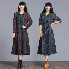 Autumn National Wind Retro Floral Printed Plate Buttons font b Women b font font b Dress