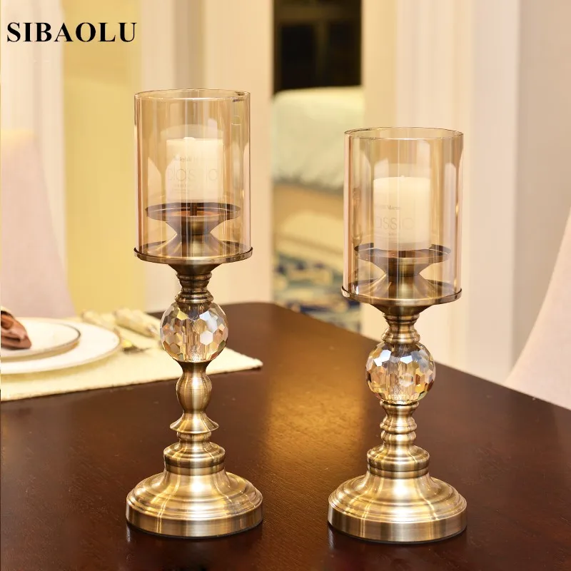 Luxury European American Table Furnishings High-end Crystal Metal Candlestick Crafts Wedding Home Decoration Alloy Candle Stand