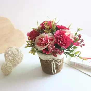 

Mother's Day Carnation Flower Bonsai Artificial Rattan Woven Flower Basket Gifts Decro Living Room Decoration