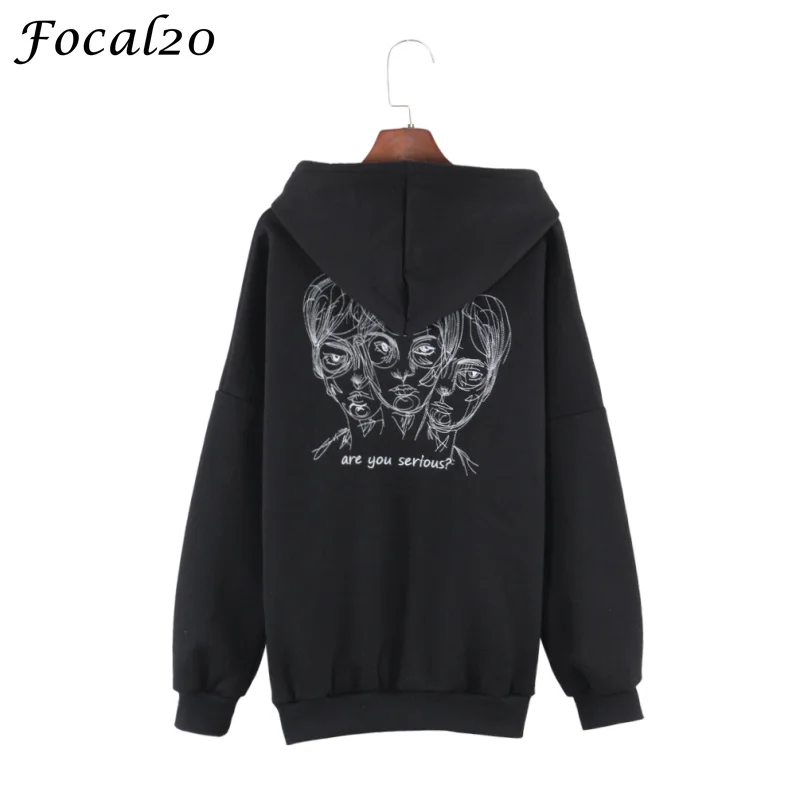 Tanie Focal20 Harajuku głowy hafty kobiety bluzy z kapturem Gothic Punk Oversize aksamitna bluza z kapturem swetry Streetwear