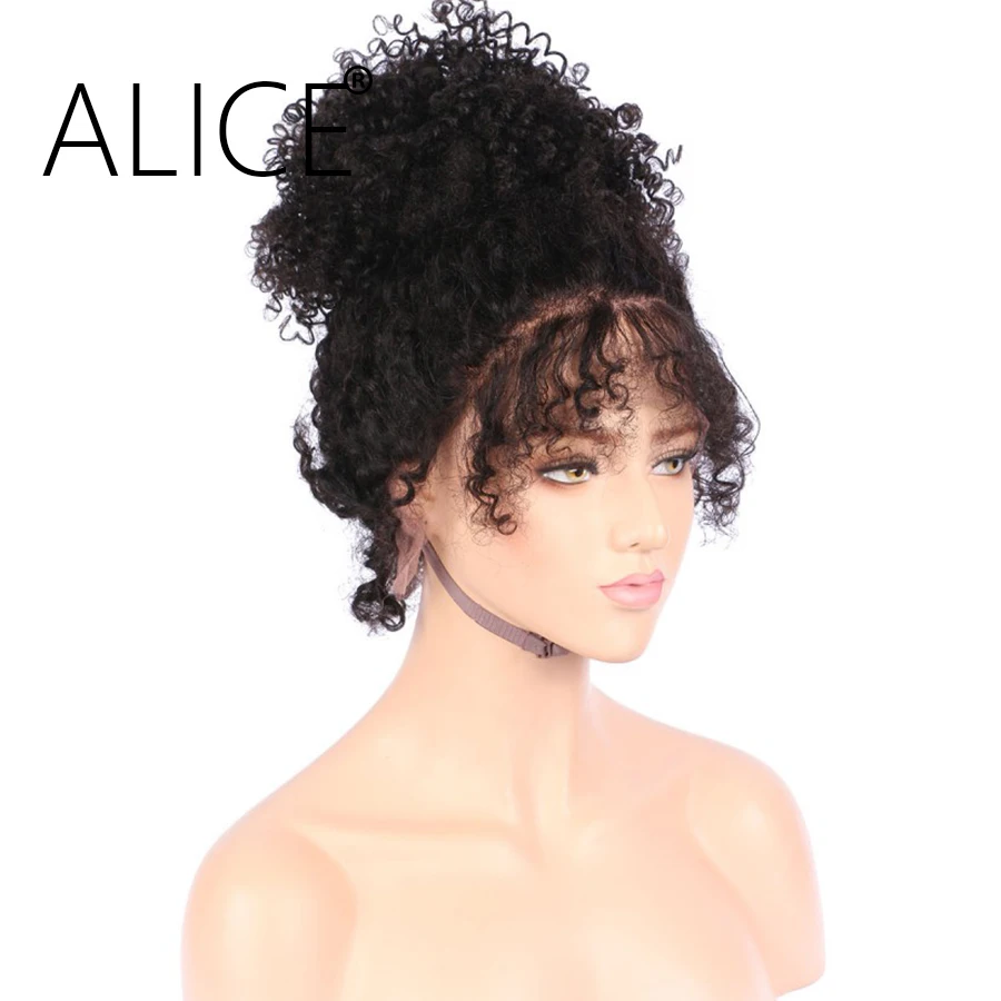 Алиса курчавые кучерявые парики с волосами младенца предварительно сорвал 250% плотность полный кружева человеческих волос обесцвеченные парики вида шишка-пучок бразильские парики Remy