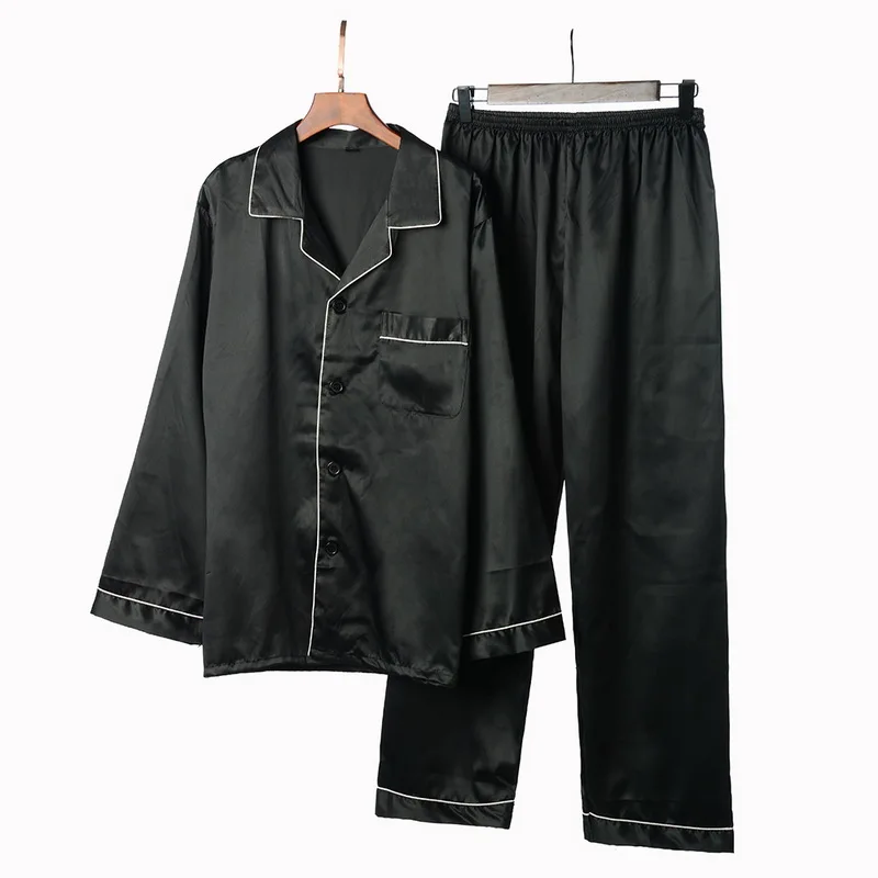 Oeak Мужская мода весна и лето классический Атласный пижамный комплект 2 шт сплошной цвет с длинным рукавом рубашки+ брюки Повседневная одежда для сна