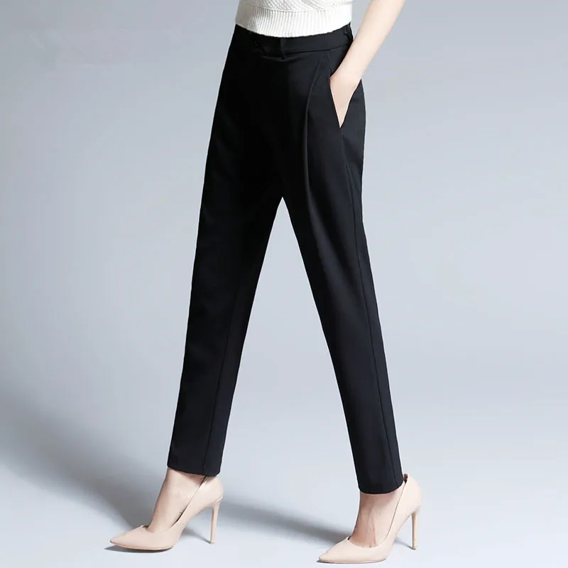 ACRMRAC женские весенне-осенние однотонные свободные брюки harlan брюки-карандаш повседневные брюки длиной до щиколотки - Цвет: Черный