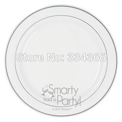 

48pcs/lot 7.5" White Silver Rim Plastic Dinner Plate Round Plate Wedding Disposable Party Plate Free shipping