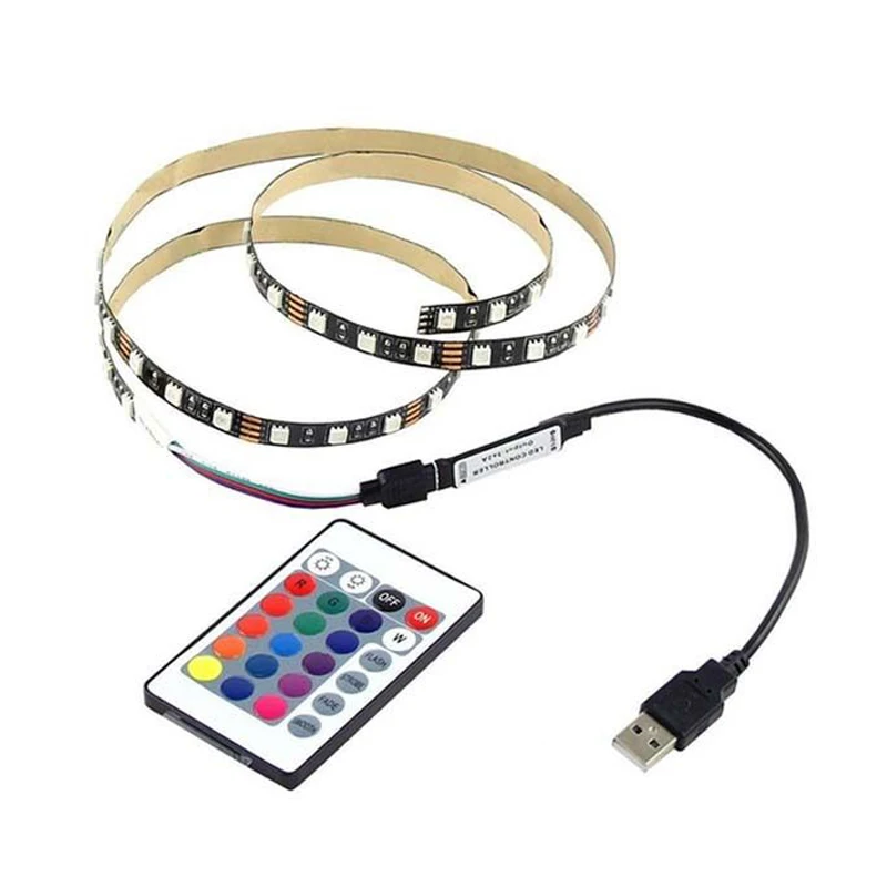 IKVVT 1-5m DC 5V 5050 RGB SMD 60LEDs Strip Light USB with 24 Keys Remote Control