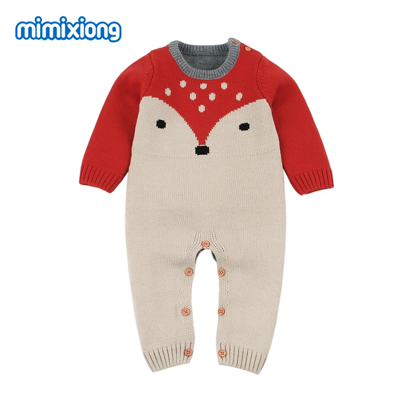 Baby Rompers Knitted Autumn Long Sleeves Toddler Girls Jumpsuits Outfits Fox Newborn Infant Boys Overalls Clothing Cute Fox Wear