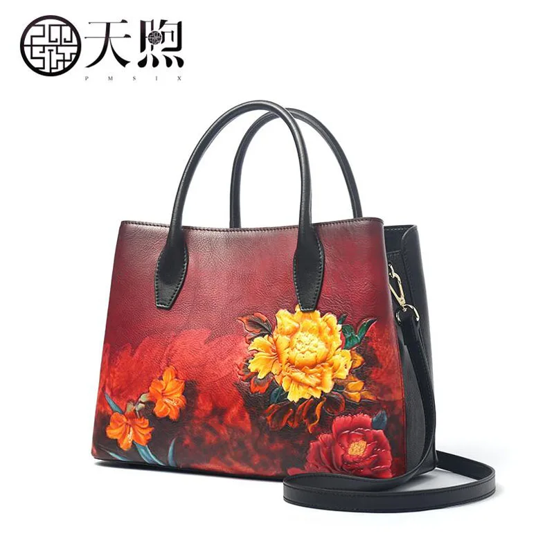

Pmsix Mother's Day leather bag female 2019 new mother bag large capacity middle-aged female handbag first layer leather bag