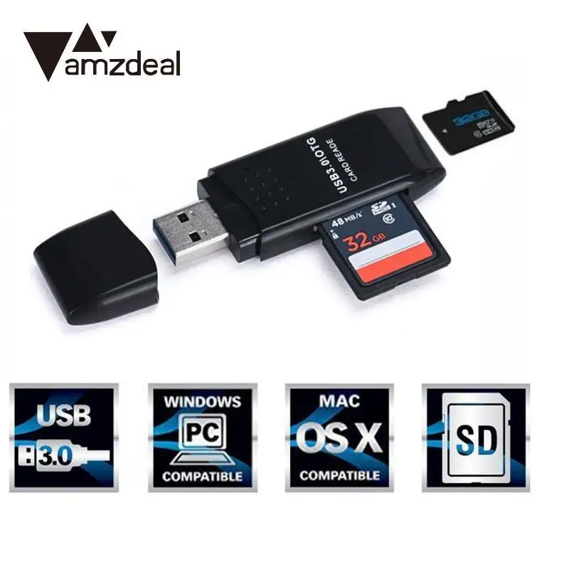 Amzdeal высокоскоростной 2 в 1 USB 3,0 карта памяти SDXC TF адаптер компьютера