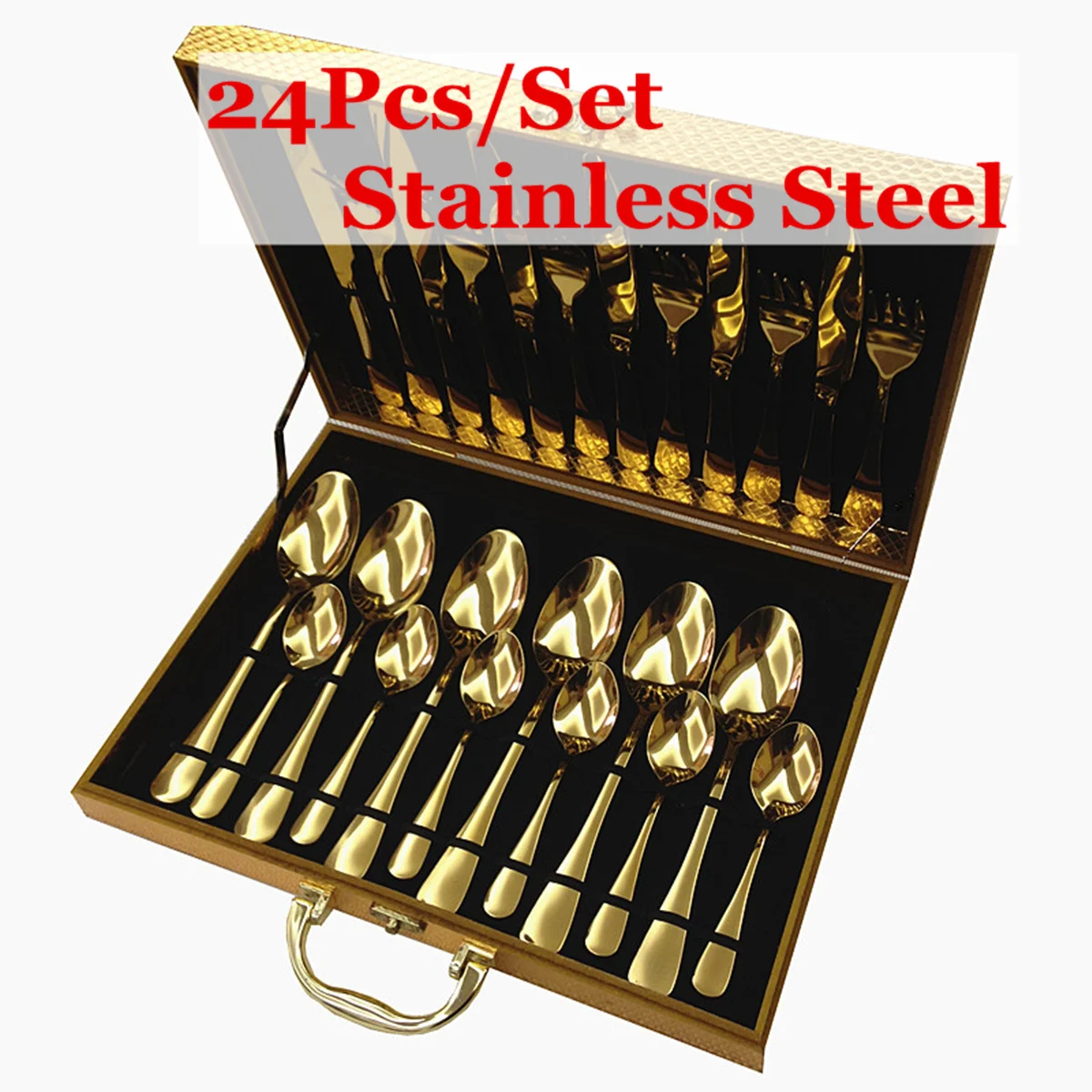 

Stainless Steel 24Pcs Dinnerware Set Tableware Fork Tea Knife Cutlery Set Dining Utensils Gold Silver Kitchen Accessories