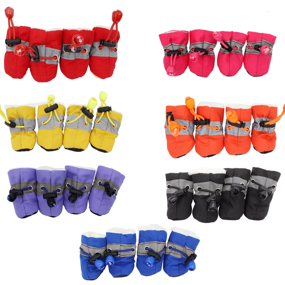 4pcs/set Winter Reflective Thick Warm Pet Shoes Dogs Snow Boots Anti
