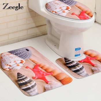 

Zeegle Stone Pattern 3Pcs/Set Bath Mat Seat Pedestal Rug Bathroom Bath Mats Set Non-slip Toilet Rugs Floor Mats