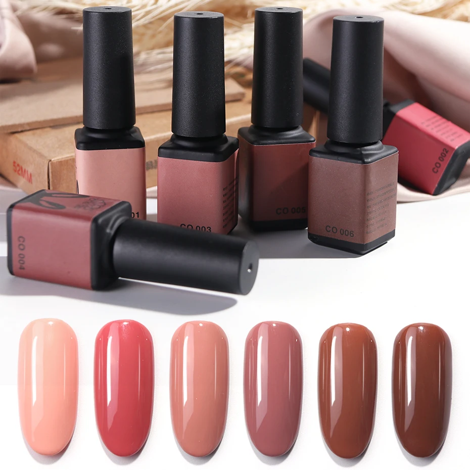 

6ml UV Nail Gel Varnish Cafe Series Lacquer Pure Color Caramel Brown Soak Off Polish Glue Top Coat Manicure Decor Tool LACO01-06