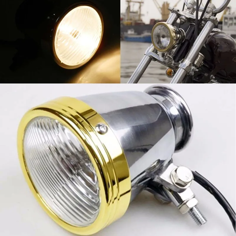 12V Aluminum 4" Motorcycle Polish Brass Chrome Headlight for Harley